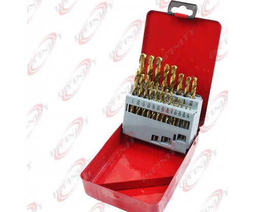 21pc Drill Bit Set High Speed Bits Steel Titanium Drill Bits w/ Metal Box